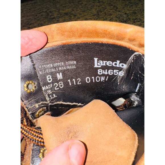 Laredo Womens Tan Leather Lace-Up Fringe Western Cottage Core Cowgirl Boots 8M - Picture 3 of 9